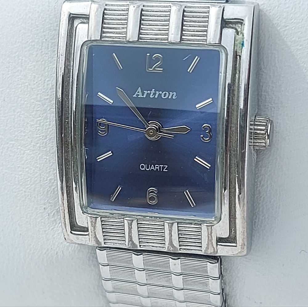 Artron Rare Ladies Stainless Steel Navy Blue Stretch Band Watch, New Battery